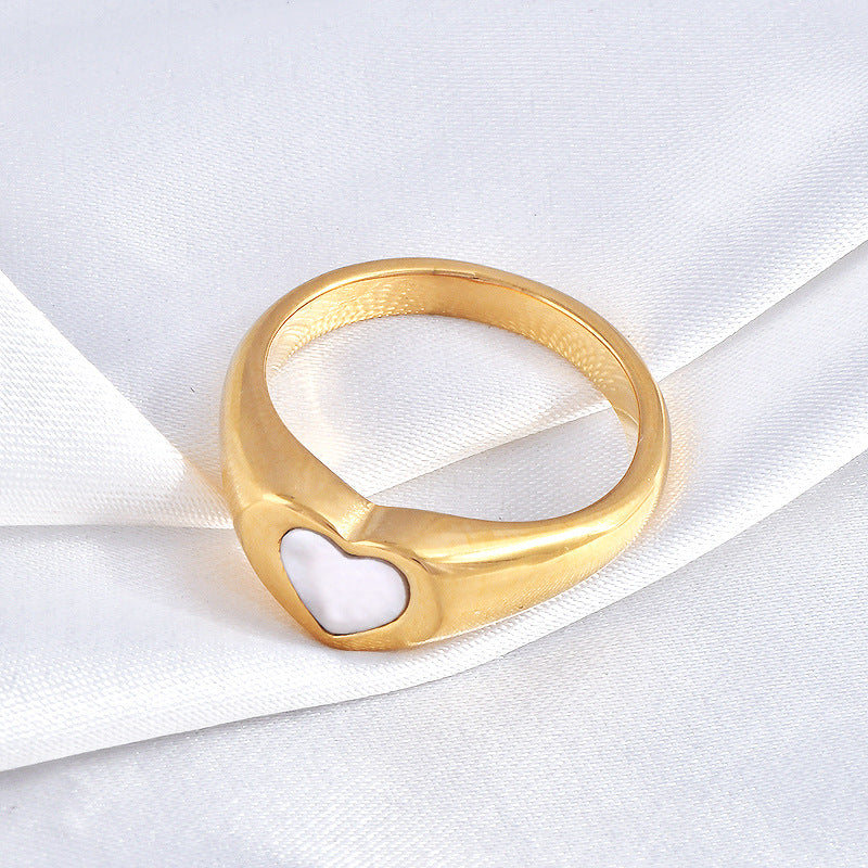 Women's Black Heart-shaped Epoxy Accessories Gold-plated Stainless Rings