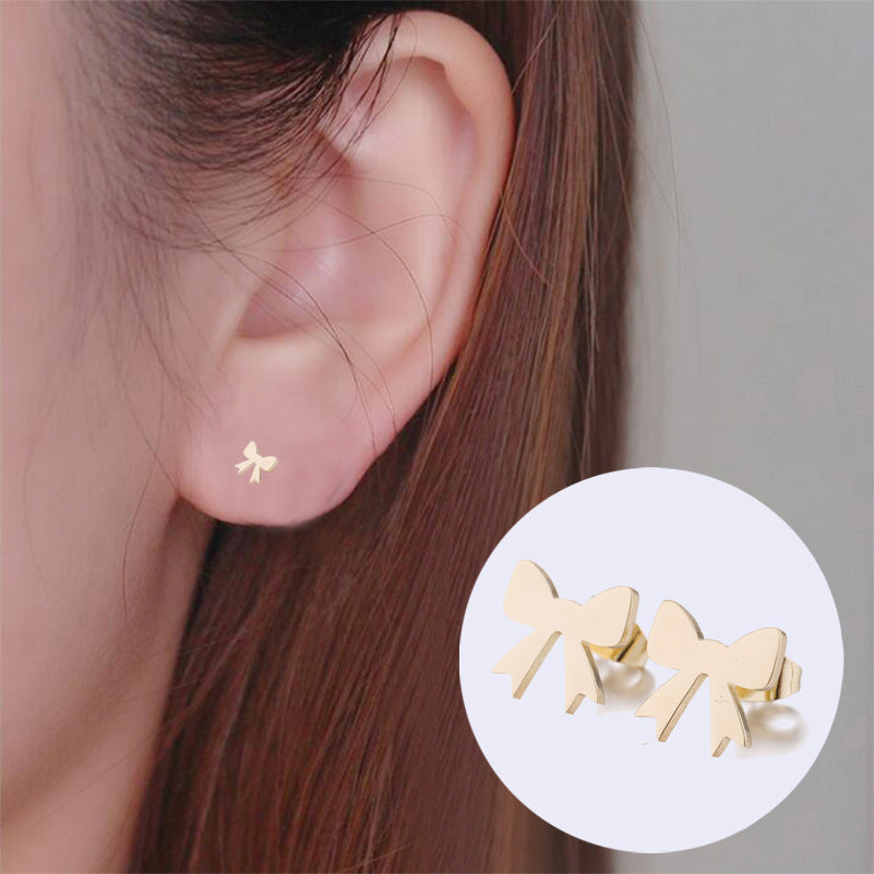 French Stainless Steel Simple Personality Bow Earrings