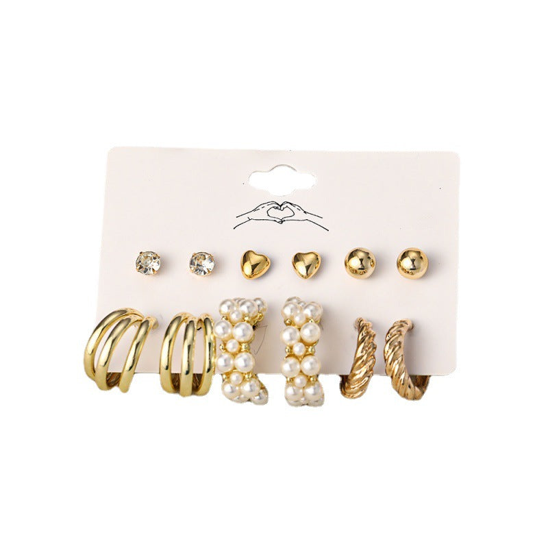 Women's Inlaid Pearl Twist Temperament Pieces Creative Retro Golden Rings