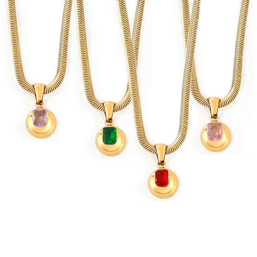 Zircon Titanium Steel Gold Plated Geometric Necklace