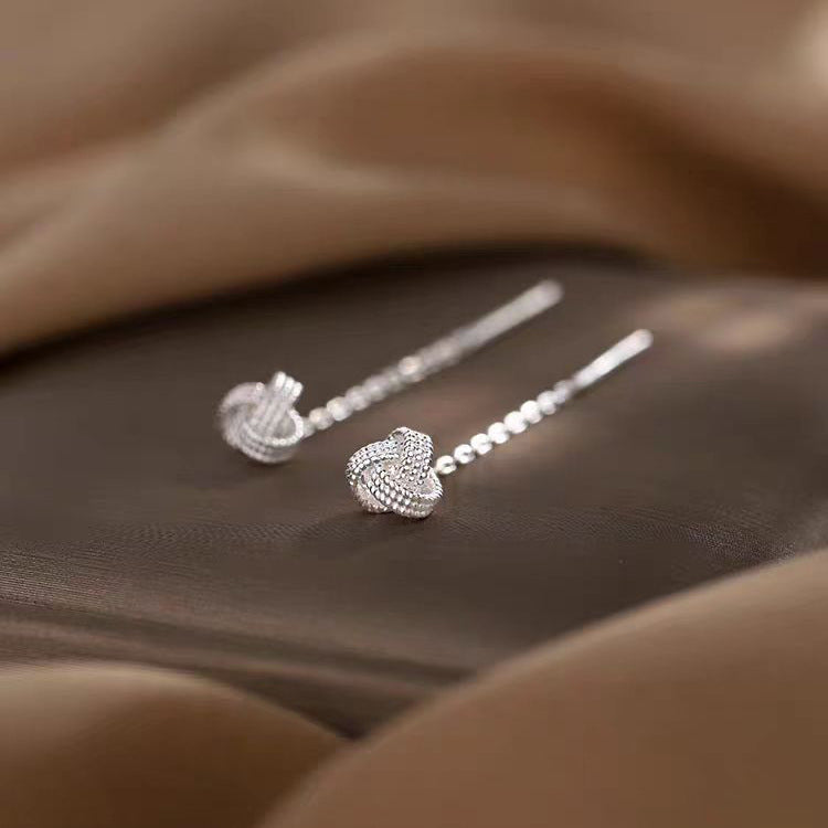 Sier Needle Knot Tassel Fashion Sweet Summer Light Luxury Ear Line