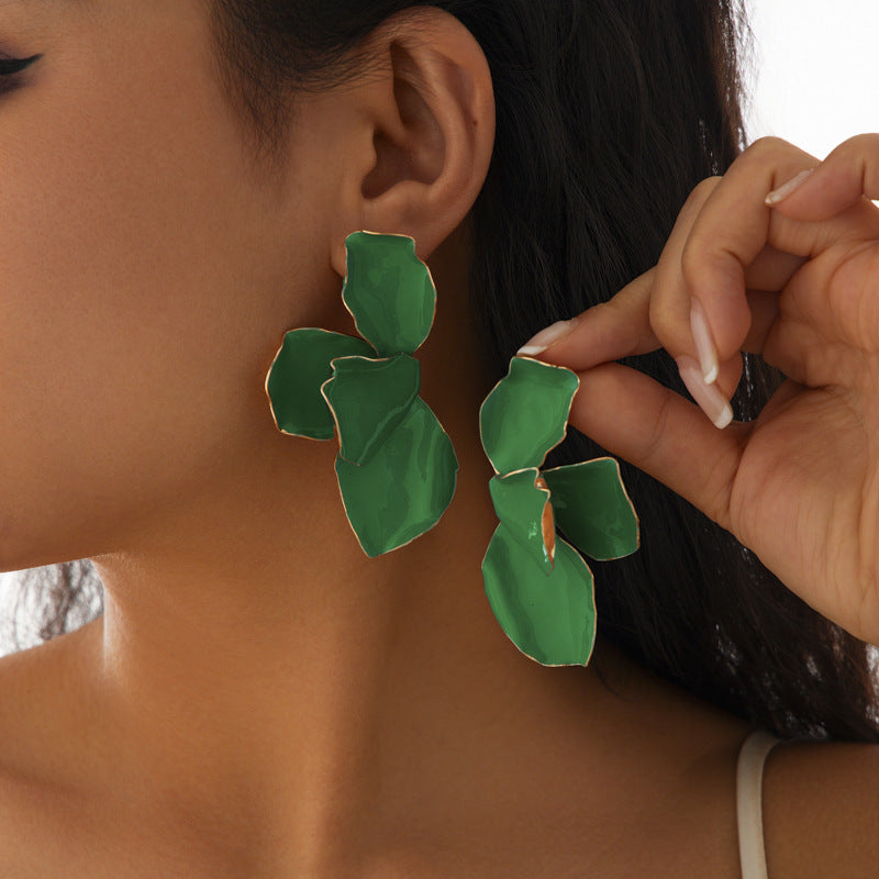 Pink Dripping Oil Petal Ear Accessory Earrings