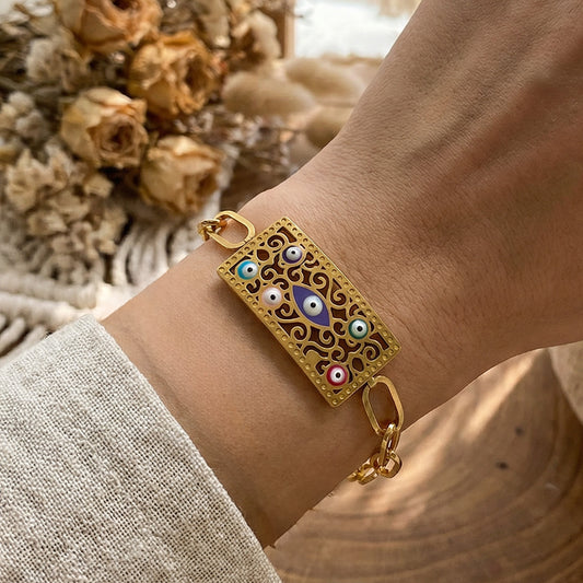 Source Golden Hollow Devil's Eye Square Retro Ethnic Style Bracelet