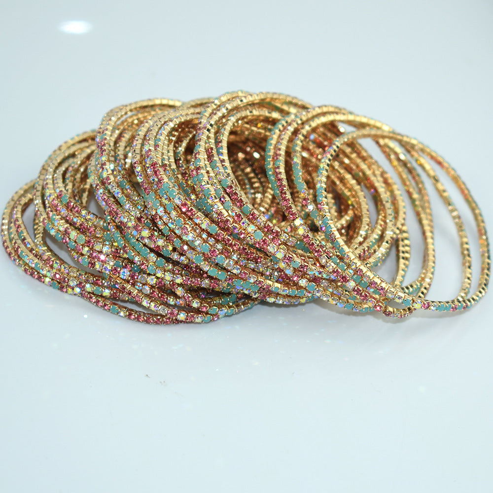 Single Row Indian Rhinestone Thin Stretch Full Bracelets