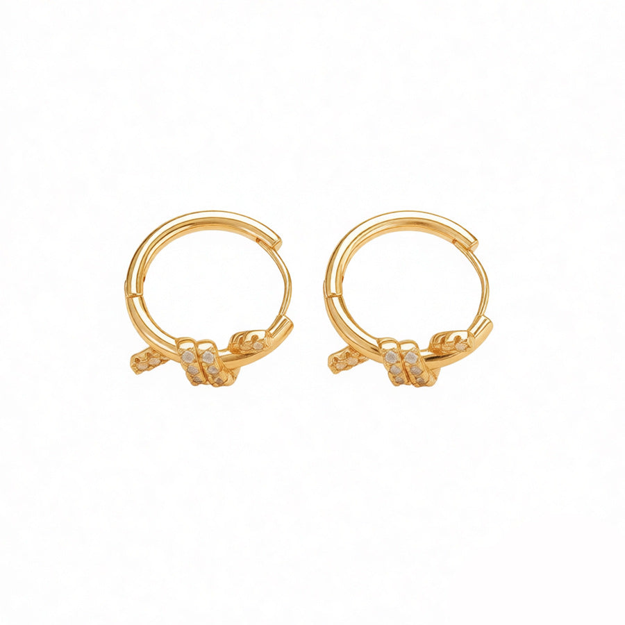 Women's Gold Electroplated Zircon Knotted Round Clip Delicate Light Luxury High-grade Ear Buckle