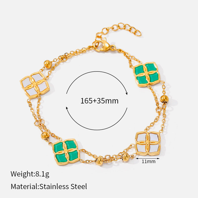Light Luxury Titanium Steel Everyday Joker Clover Fritillary Gold Plated Bracelet