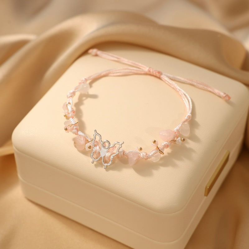 Women's & Men's Fresh Imitation Crystal Bead Good-looking Tassel Woven Hand Strap Bracelets