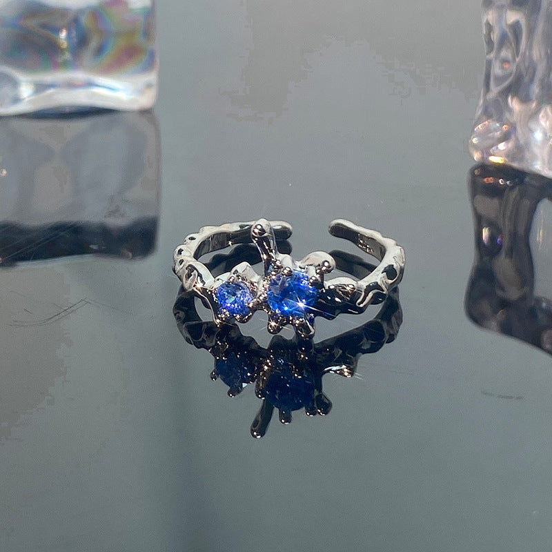 Mint Blue Color Love Heart-shaped Light Luxury Rings