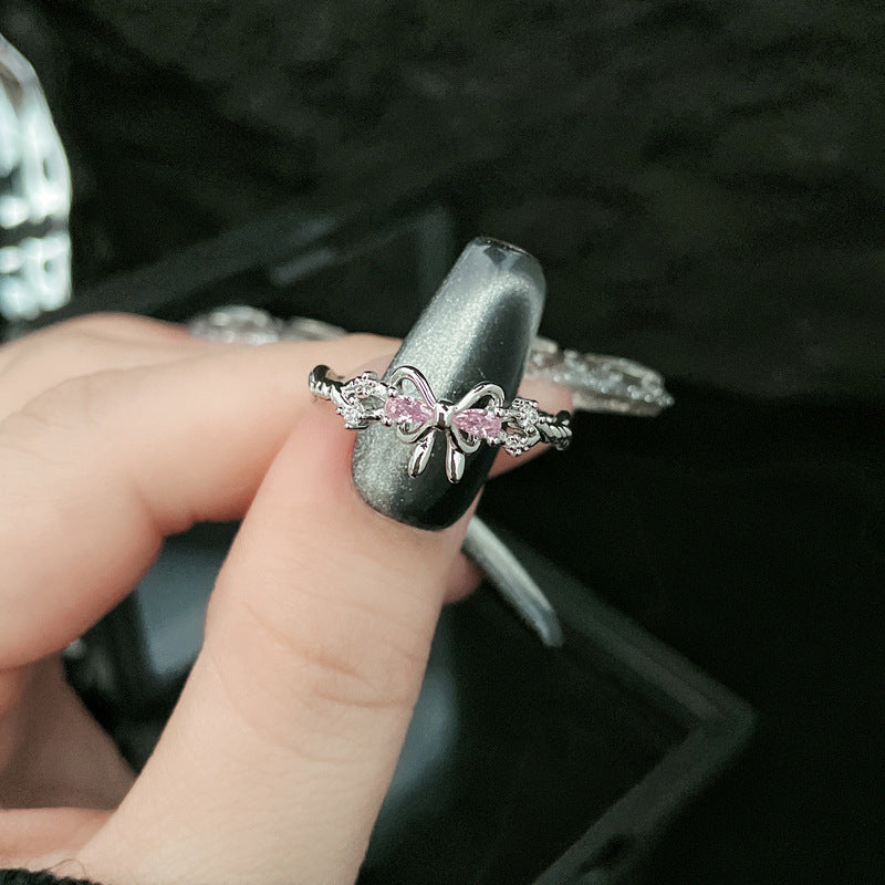 Pink Diamond Butterfly Irregular Simple Stylish Opening Female Adjustable Rings