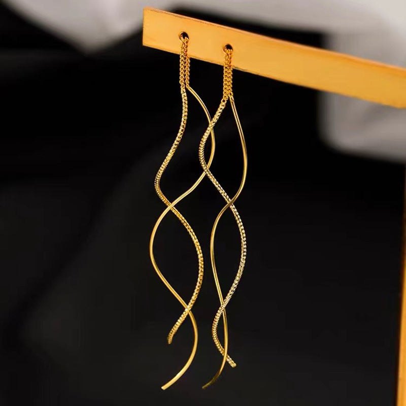 Wave Female Light Luxury Minority Design Sense Long Fringe Temperamental Ear Line