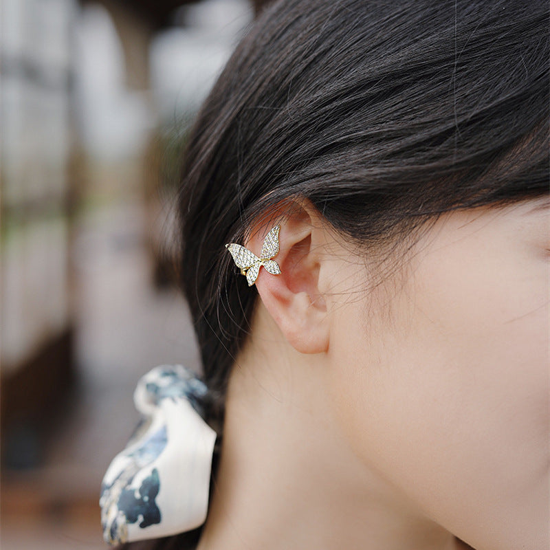 Women's Diamond Butterfly Delicate Simple Ear Clip Temperamental Earrings