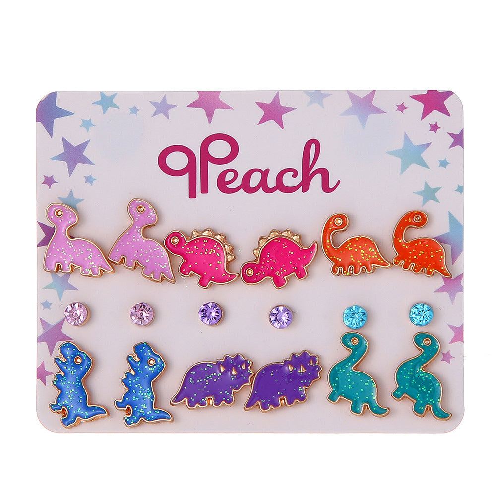 Children's Cute Cartoon Dinosaur Alloy Colorful Ear Stud Earrings