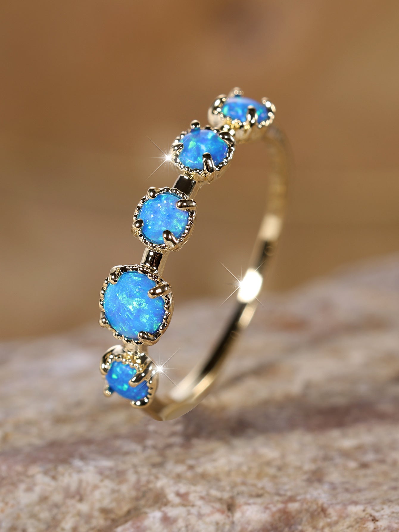 Golden Five Round Opal Female Simple Ring
