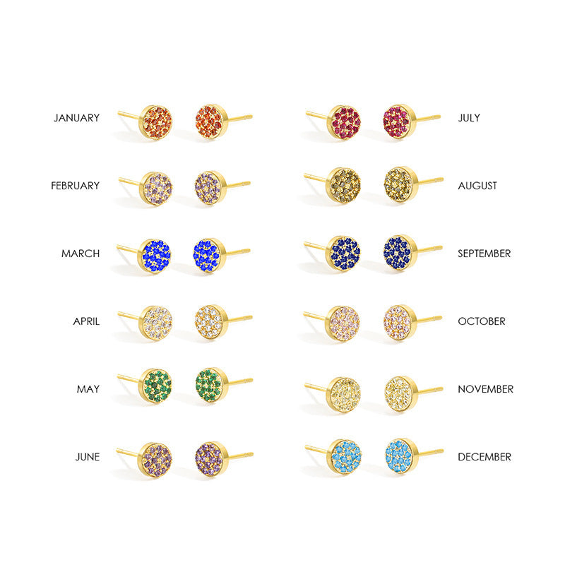 Women's Stainless Steel Petite Round Full Diamond Gold Earrings