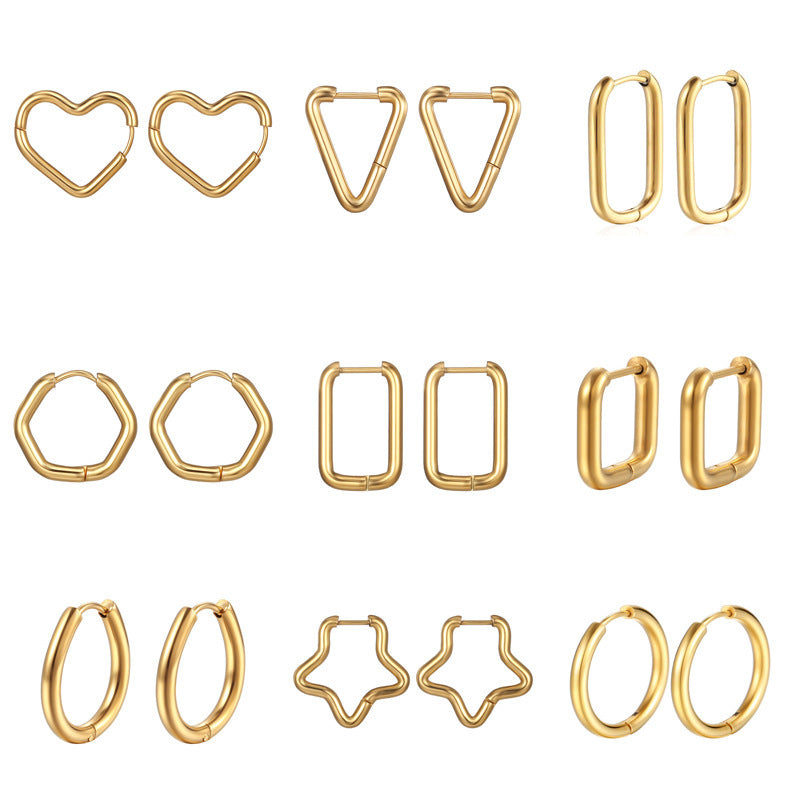 Geometric Shaped Stainless Steel Clip Trendy Fashion Five-pointed Star Peach Ear Buckle