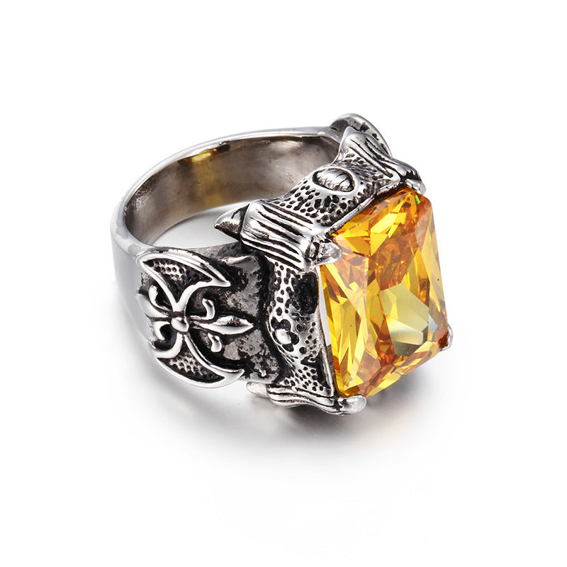 Men's Stainless Steel Hand Retro Punk Brother Ruby Titanium Rings