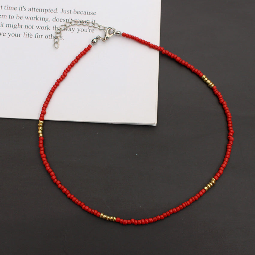 Korean Style Fashionable Colorful Bohemian Golden Balls Bead Handmade Ethnic Necklaces