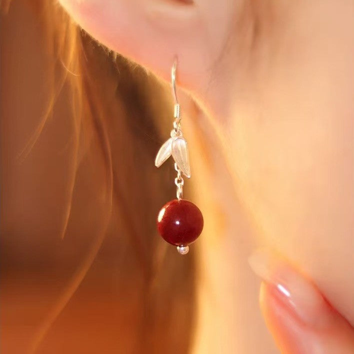 Bamboo Shadow Like Dream Cinnabar Ancient Style Chinese Earrings