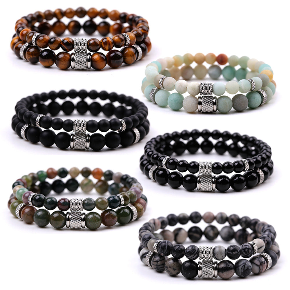 Stainless Steel Frosted Indian Agate Tigereye Striped Bracelets