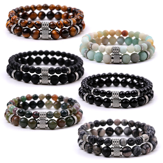 Stainless Steel Frosted Indian Agate Tigereye Striped Bracelets