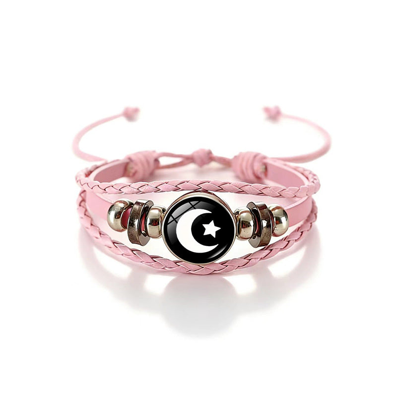 Sun Moon Lovers Time Stone Leather Unisex Woven Couple Gift Bracelet