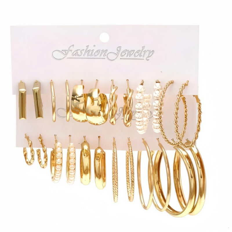 Geometric Square Imitation Pearl Ear Pairs Rings