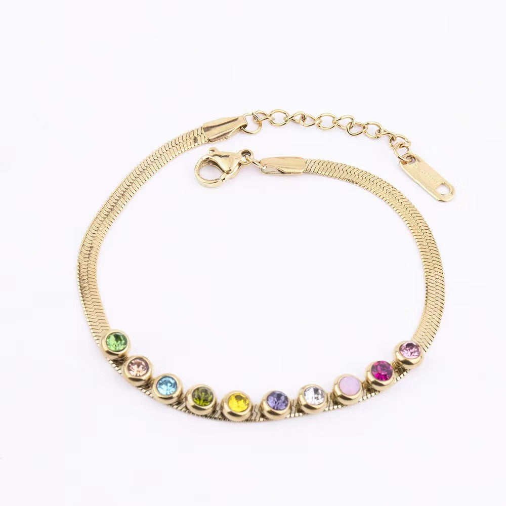 Stainless Steel Blade Chain Color Diamond High-grade Beaded Style Environmental Bracelets