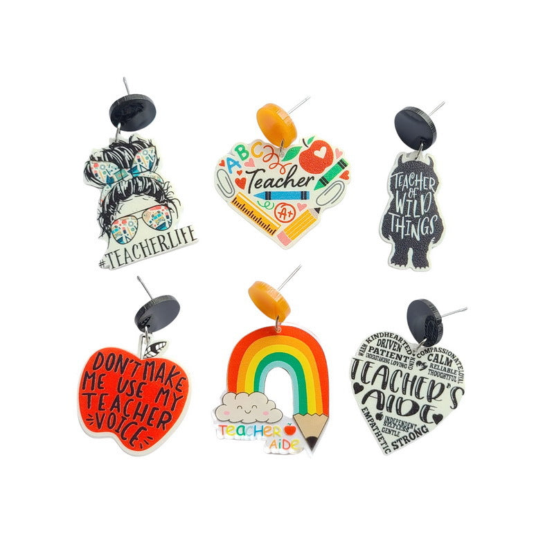 Creative Teacher's Day Rainbow Gift Love Apple Earrings