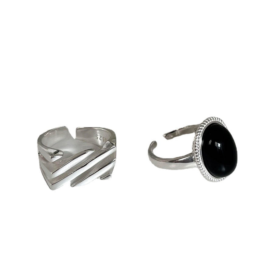 Sterling Sier Black Agate Cold Style Advanced Ring