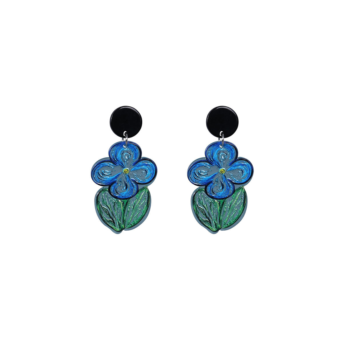 Painting Blue Flower Simple Fresh Mori Style Iti Earrings