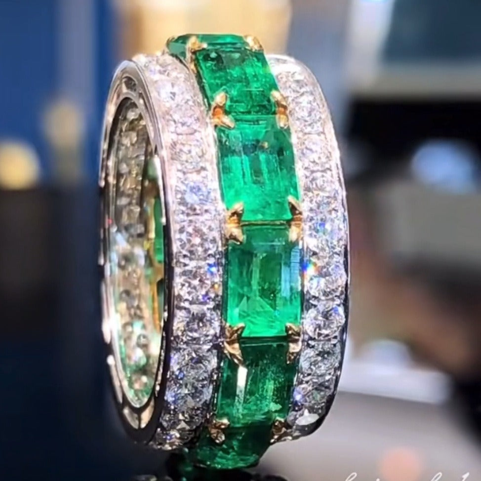 Women's Zircon Color Separation Electric Wheel Full Diamond Rectangular Rings