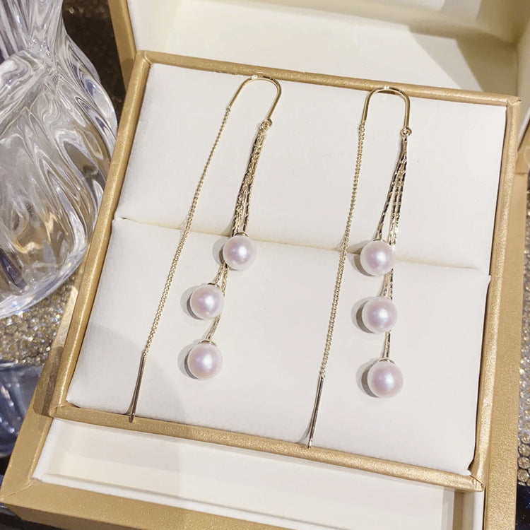 Design Pearl Ball Long Tassel Ear Thread Exquisite Earrings