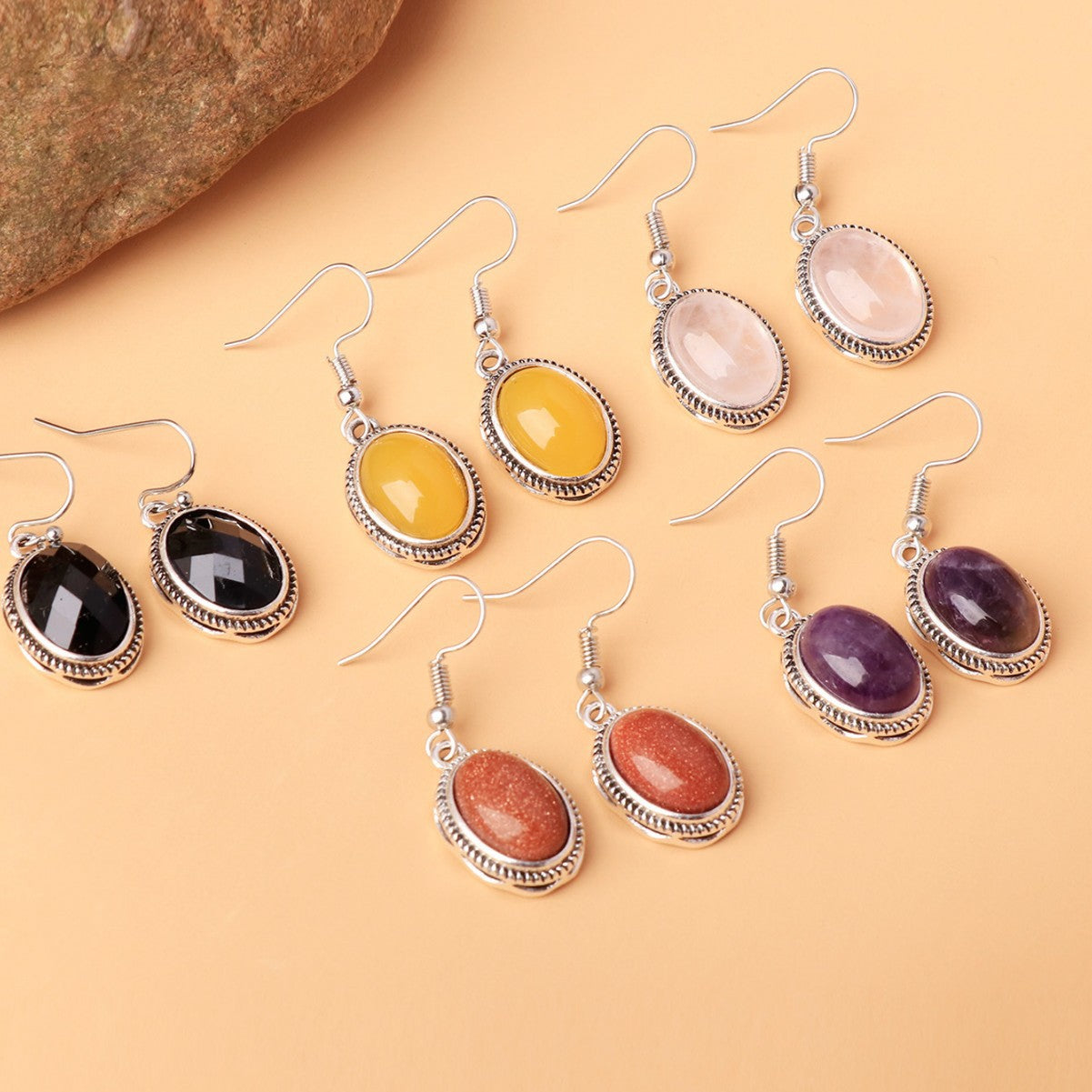 Women's Gemstone Simple Temperament Alloy Fashion Personalized Eardrops Earrings