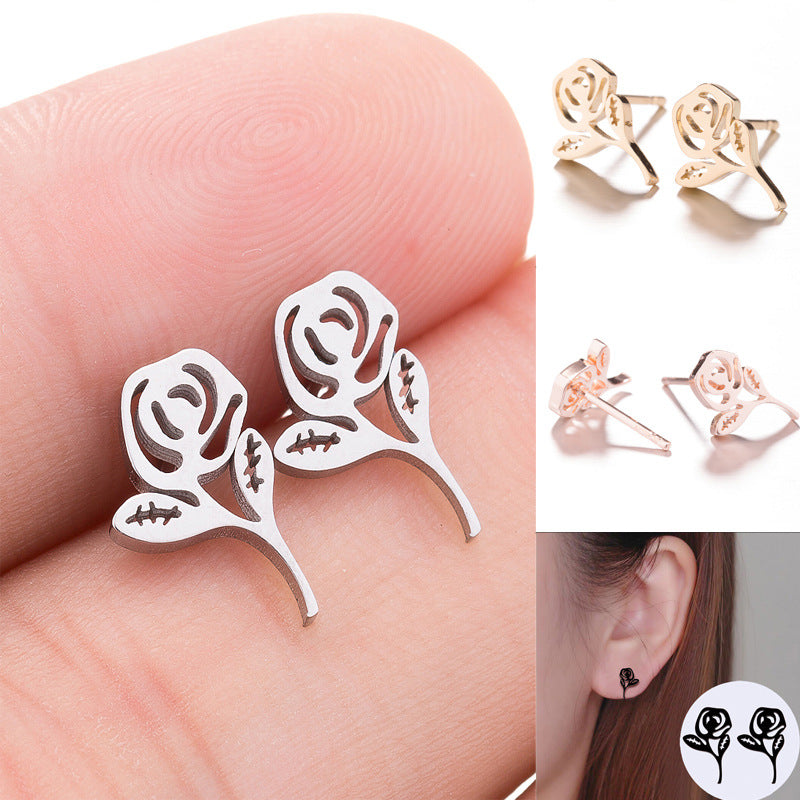 Lotus Ear Bone Hollow Origami Stainless Stud Earrings