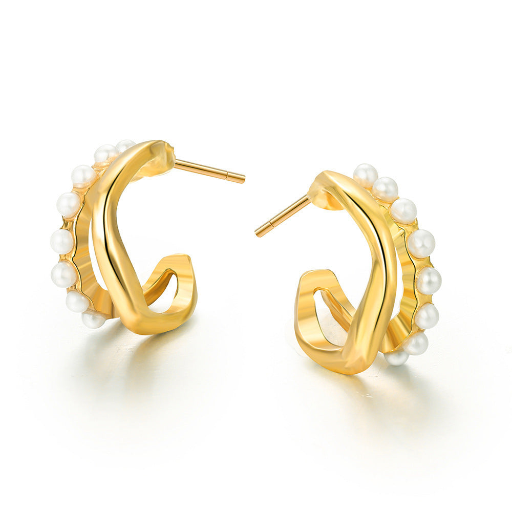 Creative Personality Sense Niche Artificial Pearl Retro Temperament Twisted Stud Earrings