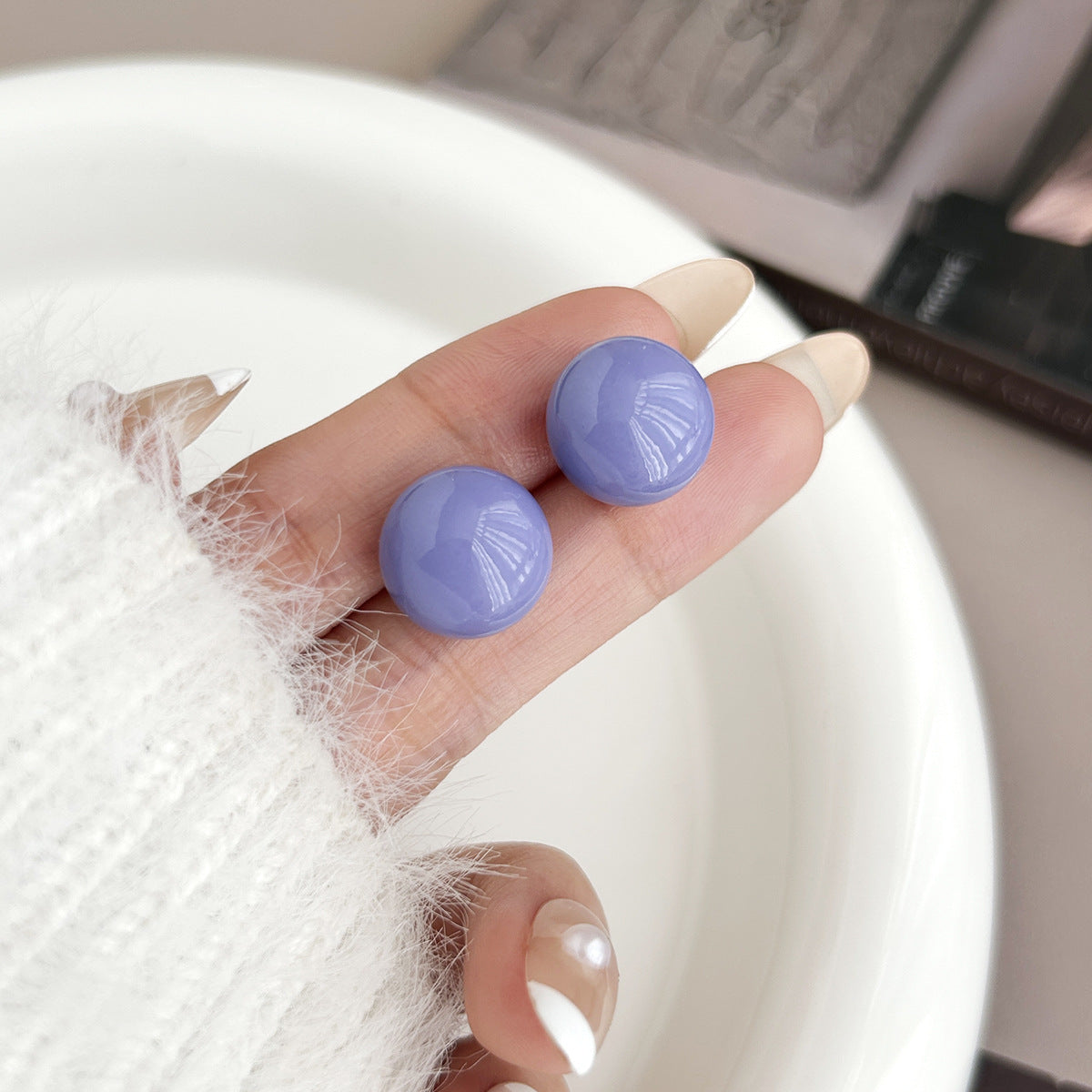 Sier Needle Dopamine Color Candy Ball Ear Female Fashionable Stud Earrings