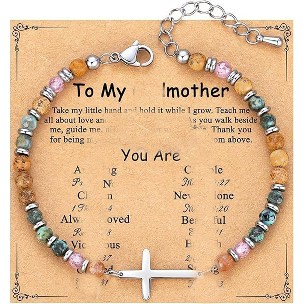 Natural Turquoise Cross Picture Stone Pink Crystal Bracelets