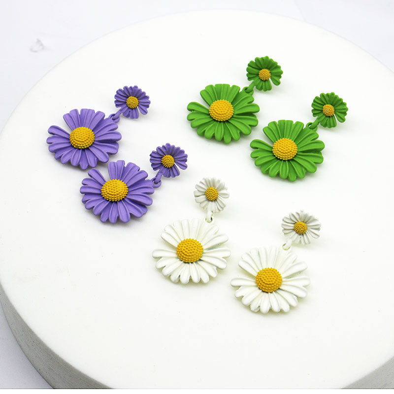 Little Daisy Contrast Color Flower Elegant Long Stud Earrings