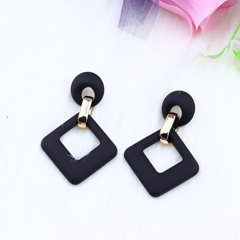 Women's Sapphire Blue Black Rubber Effect Paint Round Earrings