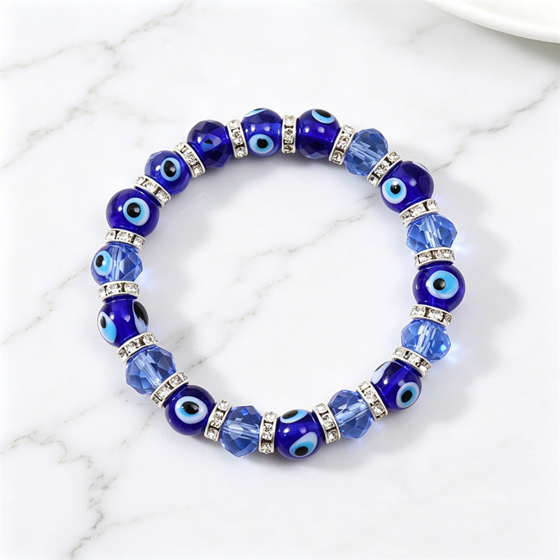 Devil's Eye Crystal Blue Evil Beaded Elastic Bracelet