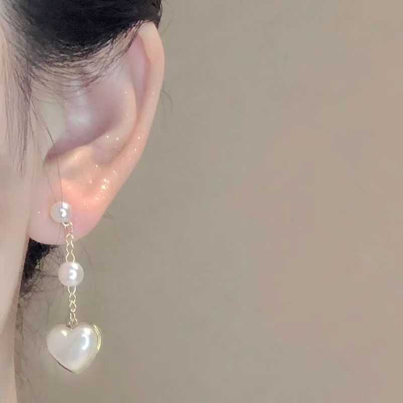 Love Heart Tassel Ear High Class Elegant Eardrops Stud Earrings