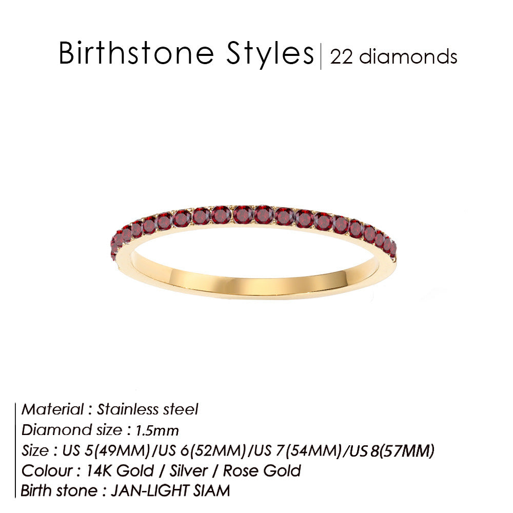 Full Diamond Stainless Steel Birthstones Zircon Ring