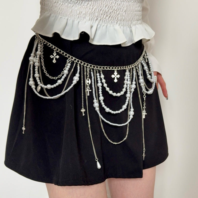 Wind Pearl Tassel Waist Chain Retro Multiple Wearing Necklaces