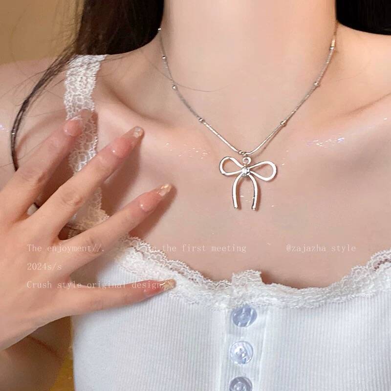 Hot Bow Female Versatile Sense Niche Tassel Temperamental Necklaces