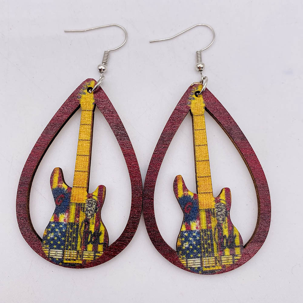 Hollow Out Guitar Wooden Fashion Musical Instrument Earrings