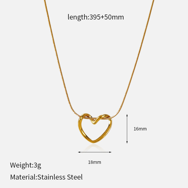 Women's Love Simple Design Hollow Heart-shaped Stainless Steel Clavicle Necklace