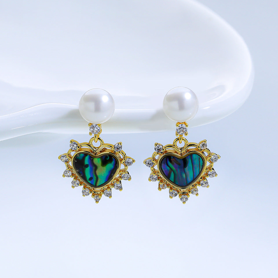 Abalone Natural Freshwater Pearl Ear Eardrops Sier Needle Stud Earrings