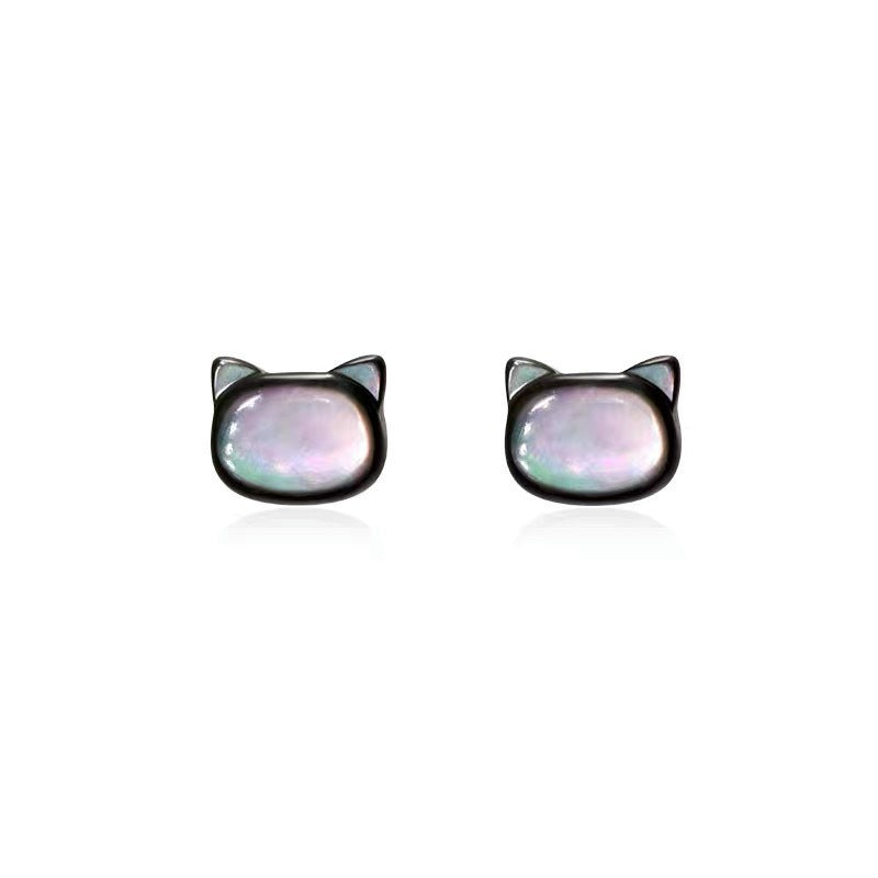 Sterling Shell Cat Female Niche High-grade Earrings