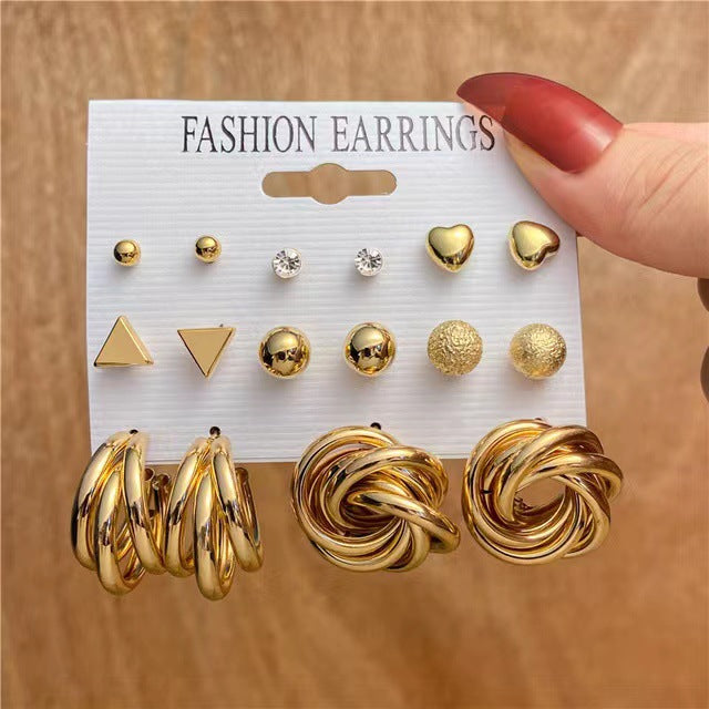 Ear Square Geometric Vintage Pearl Hepburn Style Earrings