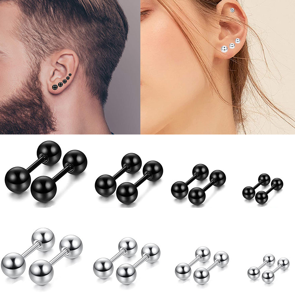 Steel Rod Dumbbell Ball Ear Bone Stud Earrings